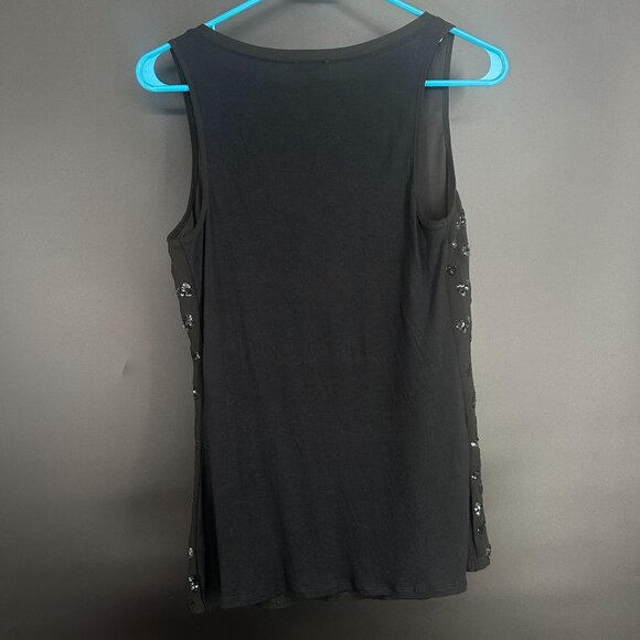 Express Black Liner Sheer Slinky Overlay Heart Sequin Top Tank Size Small - Picture 4 of 8